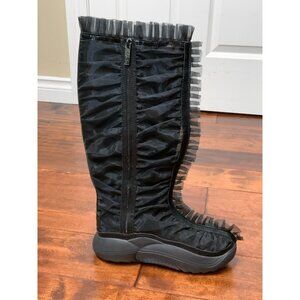 Ugg x Collina Strada Vegan Black Tall Organza Tulle Ruffle Boots, Size 7 | 38